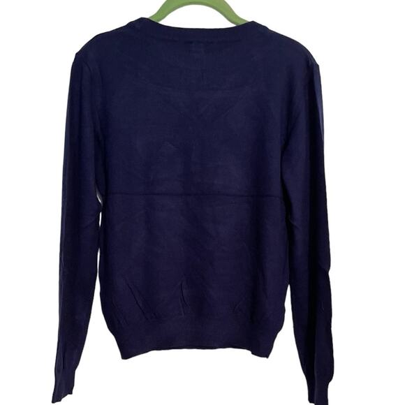 Uniq Women's Lightweight Long Sleeve Navy Blue Sweater Cut Out Neck M L NWT - Picture 2 of 8